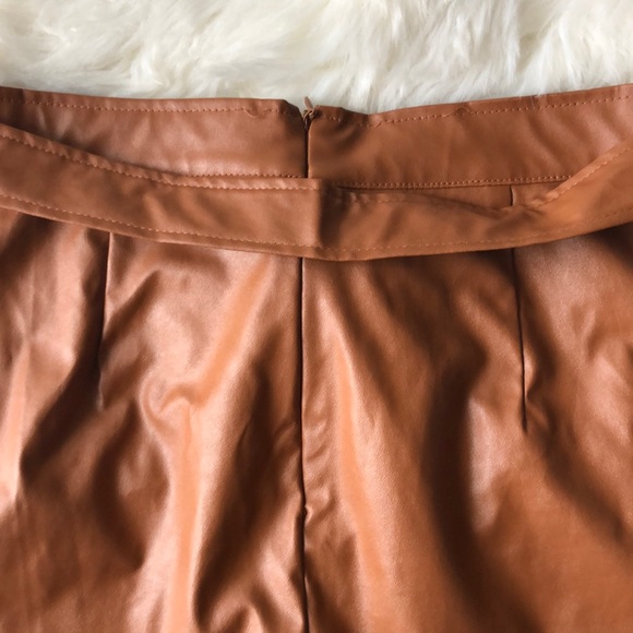 Cognac Leather High Waist Midi Skirt - Picture 6 of 6